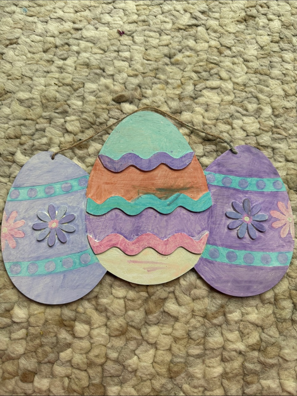 Handpainted Wooden Easter Egg Trio - Pastel Spring Decor